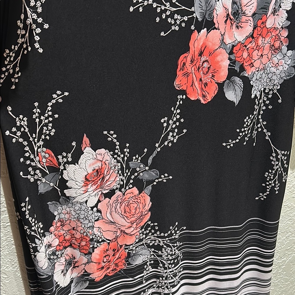 Black and Orange Sheath Dress with 3/4 Sleeves - Picture 3 of 6